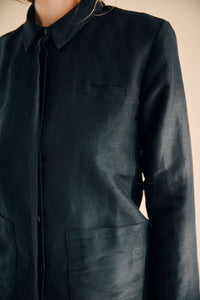 Tailored suit jacket silk/linen - black