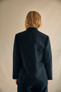 Tailored suit jacket silk/linen - black