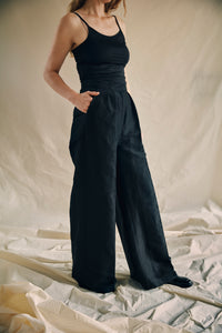 Tailored wide trousers silk/linen black