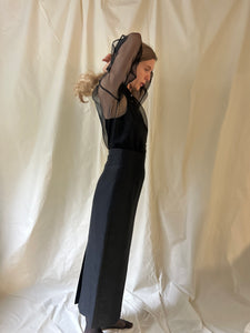 Tailored maxi pencil skirt silk/linen black