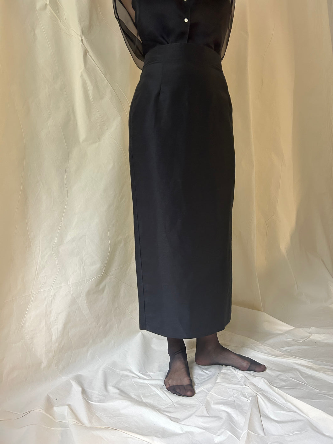 Tailored maxi pencil skirt silk/linen black