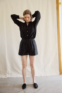 Tailored shorts silk/linen - black