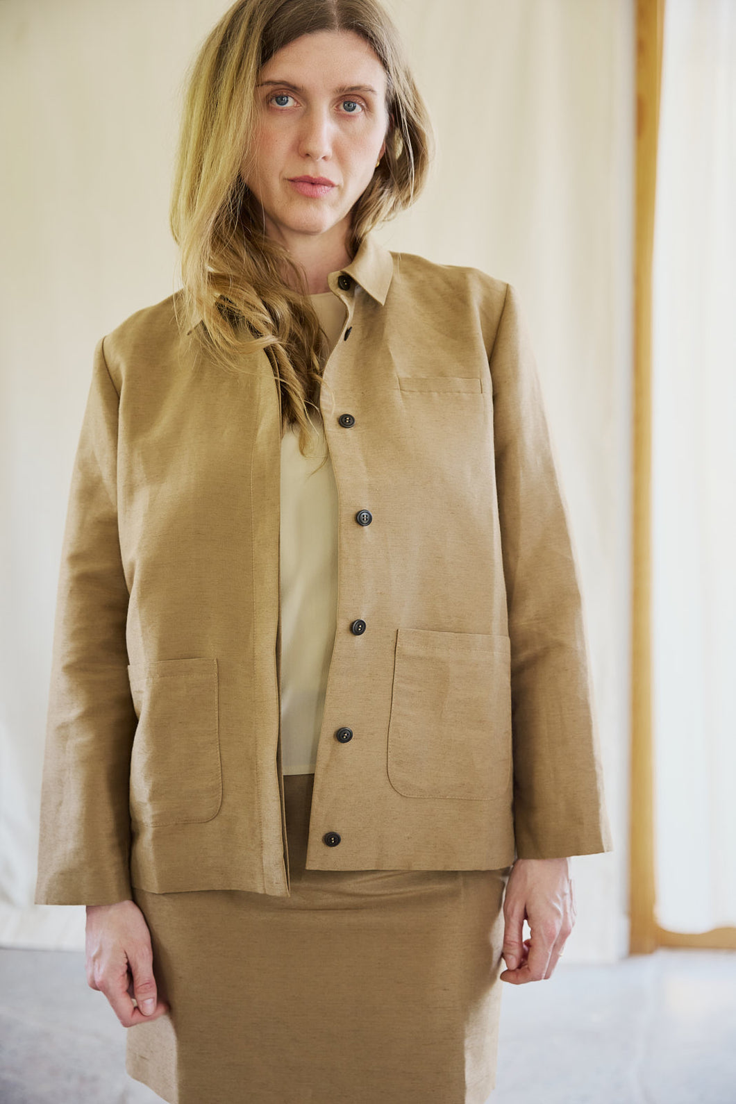 Tailored suit jacket silk/linen - beige